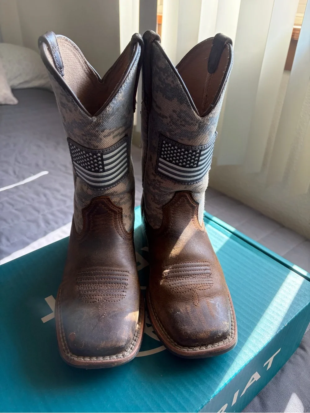 Ariat Kids Brown Leather Boots with Camouflage Shaft